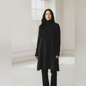 Cynthia Ashby Elegant Sheer Black Turtleneck Tunic